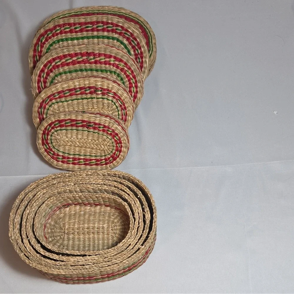 VTG 70s Nesting Baskets w Lids & Handles Set of 5, People's Republic of China